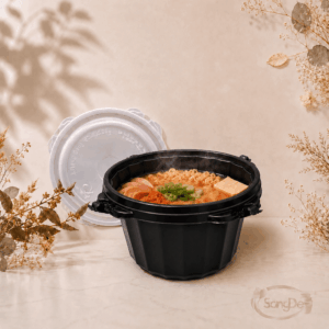 RBC04B黑色自扣碗,可微波塑膠碗,黑色高級餐碗,耐高溫湯碗,PP材質,部隊鍋碗1500cc自扣碗,300入/箱
