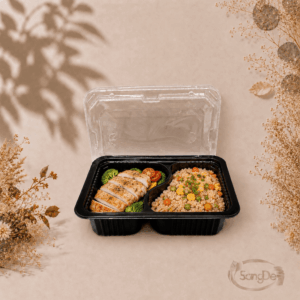 RA50-2二格通用黑色食品盒,PP二格黑色塑膠盒,外帶微波便當盒,保鮮盒500入/箱