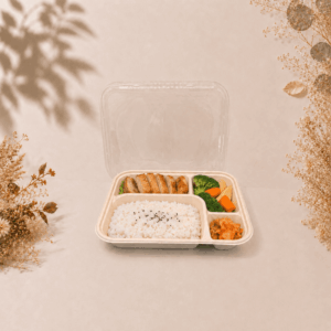 CJ-305四格紙纖餐盒,可分解回收環保材質,餐廳飯店業者常用餐盒300入/箱