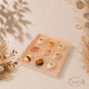 PA2323輕食盒,分格生魚片盒,可用於生魚片,握壽司,各式日式料理,小點心,牛皮大輕食盒,牛皮九宮格盒,200入/箱