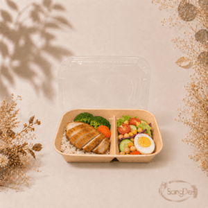 PA-RF牛皮捲邊二格餐盒,可用於輕食沙拉.炸物小點,牛皮二格外帶便當盒,主餐副食分開裝,300入/箱