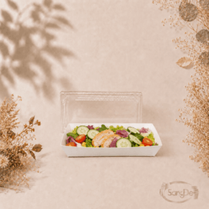 1號白色長方輕食盒,常使用於沙拉.潛艇堡.壽司.蛋糕甜點等等,白色餐盒配硬質透明蓋,500入/箱