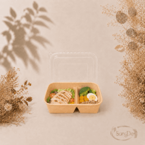 R800-2牛皮二格餐盒,可用於輕食沙拉,外帶便當盒,輕鬆小點炸物,主食副食分開裝,500入/箱