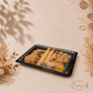 A08壽司盒,塑膠黑壽司盒XL,日式料理外帶塑膠盒,適合擺放花壽司.握壽司.生魚片.精緻甜點.日式炸物.日式炒麵炒烏龍.炸天婦羅等等,200入/箱