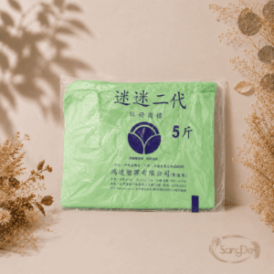 迷迷牌,五斤綠色提袋, 材質HDPE高密度聚乙烯,耐熱-20°C至110°C,80包/件