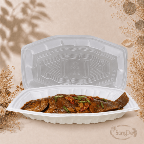 C019大魚型微波盒,常用於年節魚品.大型蒸魚.辦桌蒸魚外帶等等,年菜送禮大眾喜愛選擇容器,200入/箱
