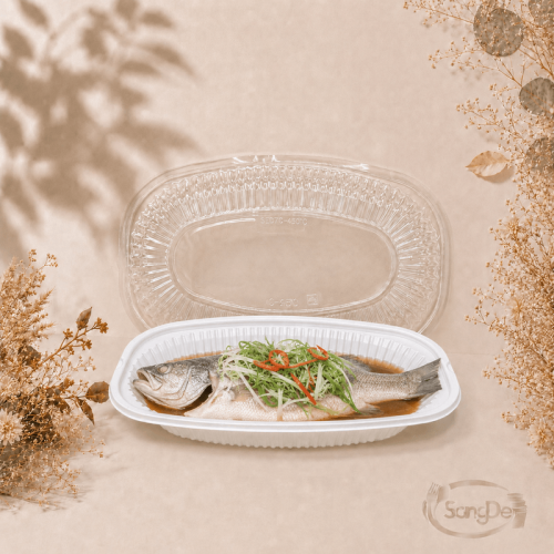 魚型微波盒,可微波外帶盒,加厚塑膠圓盒,白色塑膠蒸魚外帶盒,300入/箱